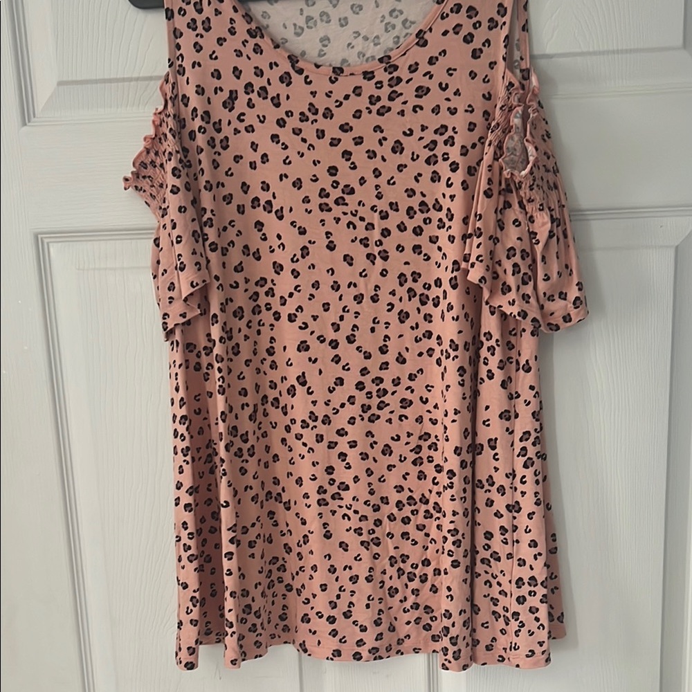ELLE Pink Leopard Print Cold Shoulder Top